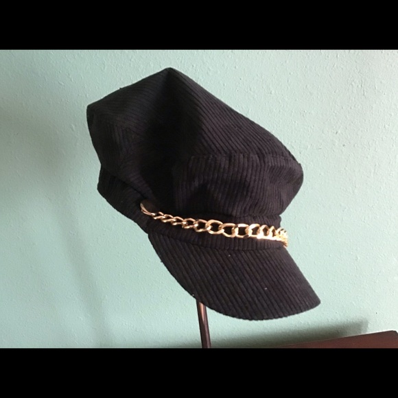 Accessories - Black hat with gold color chain on the brim